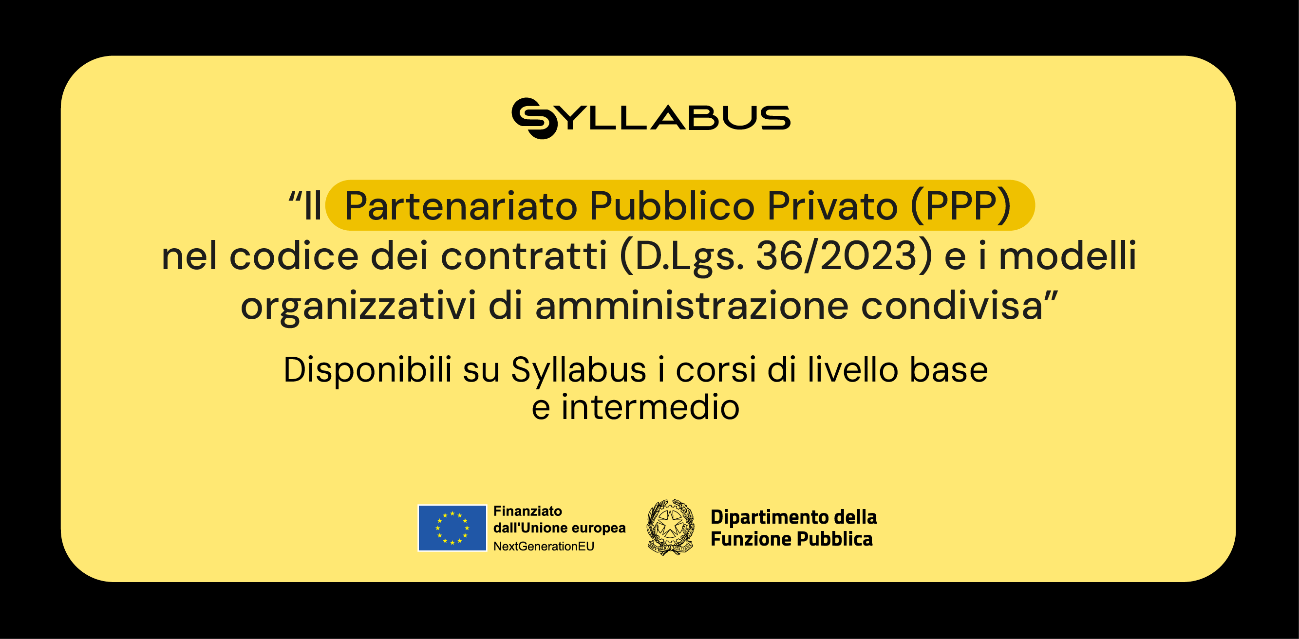 Nuovo corso Syllabus sul Partenariato Pubblico‑Privato