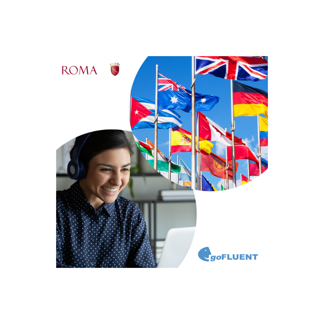 Immagine di discente con bandiere internazionali 